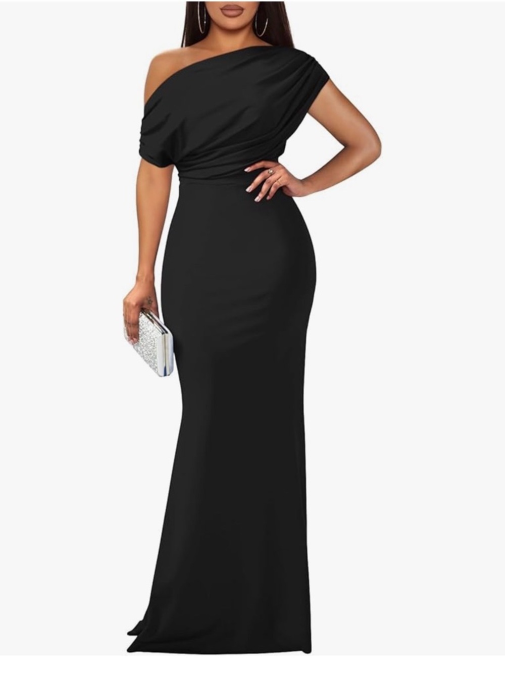 Unworn Off-Shoulder Black Evening Gown
